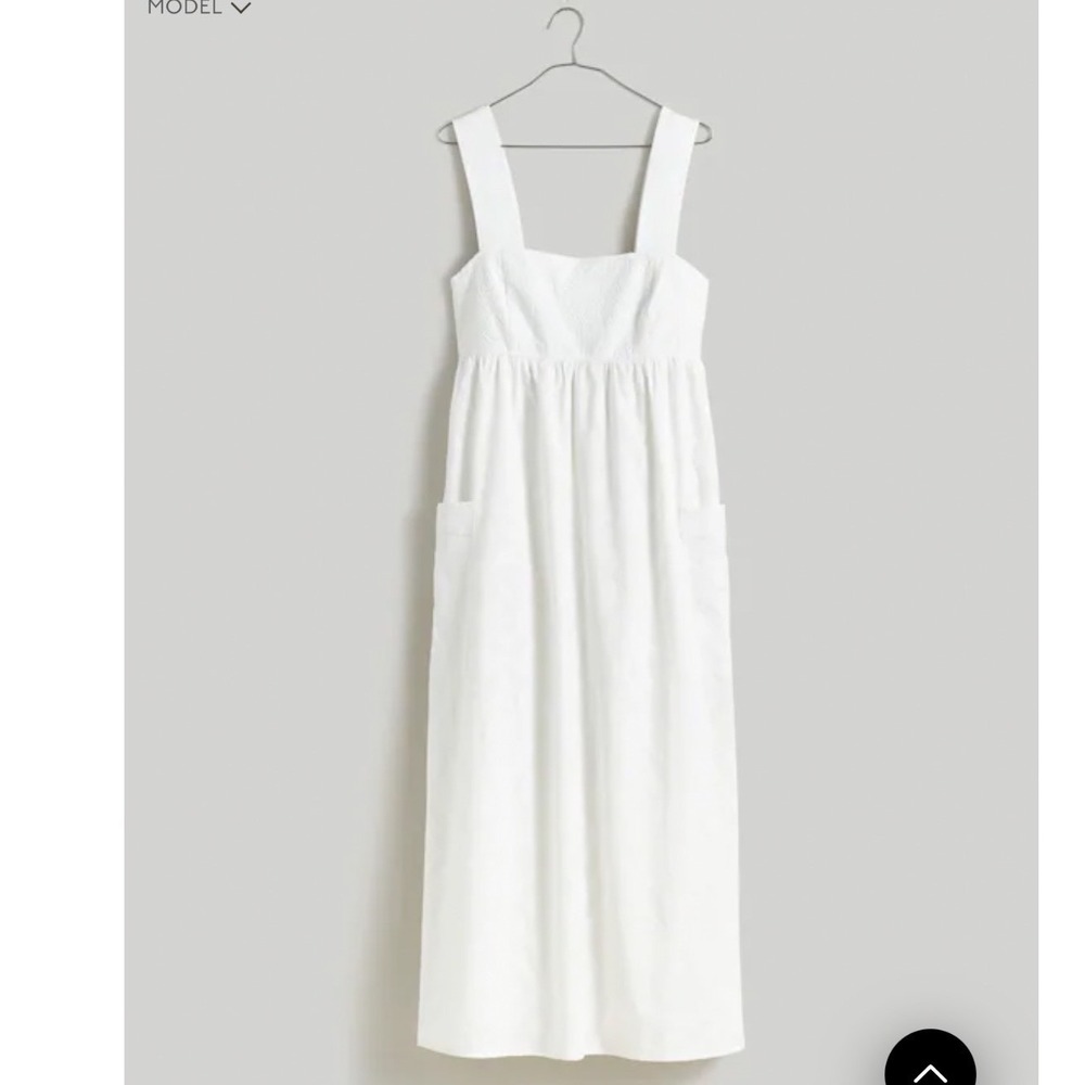 Madewell Cutout back Empire Midi Dress White Cotton Eyelet Square Neck Pockets - Picture 6 of 13